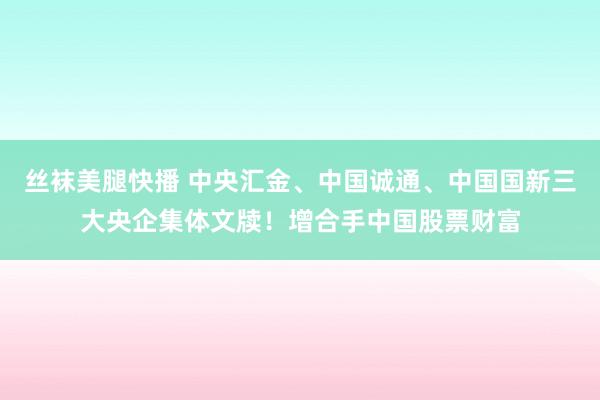 丝袜美腿快播 中央汇金、中国诚通、中国国新三大央企集体文牍！增合手中国股票财富