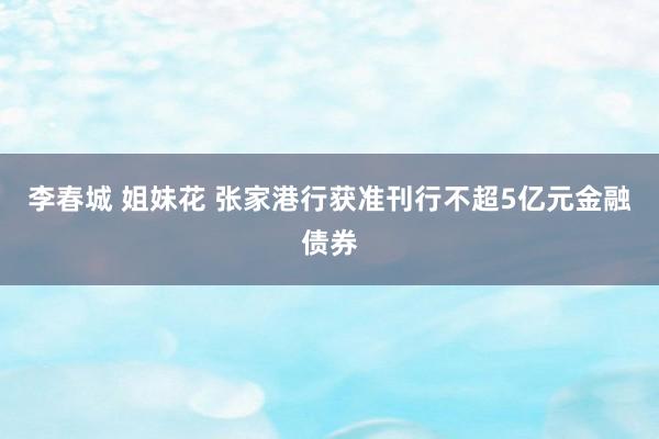 李春城 姐妹花 张家港行获准刊行不超5亿元金融债券